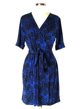 Apt. 9 Bold Geo Abstract Printed Tie Waist Faux Wrap Dress GUC Size L